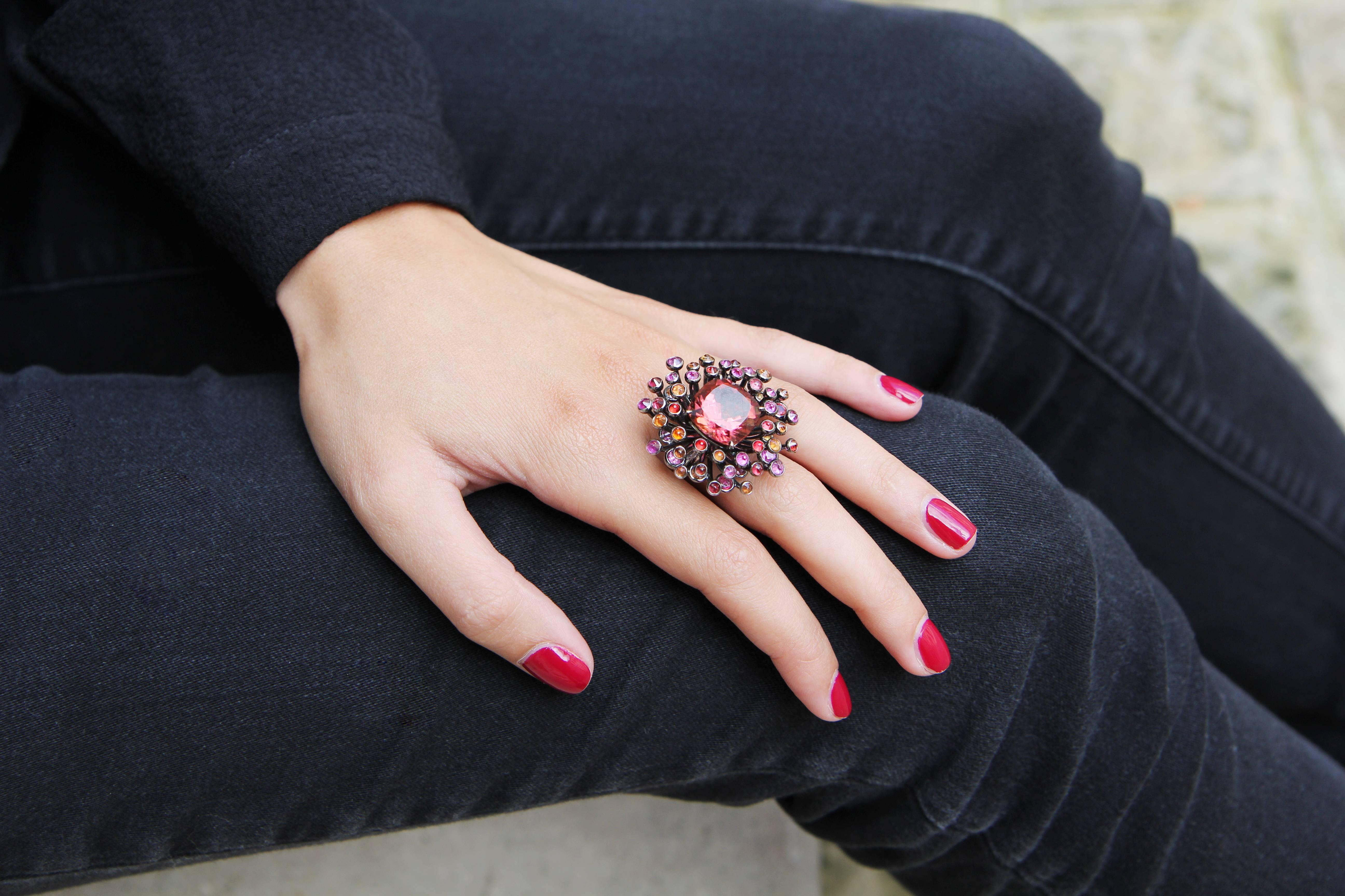 Women's Lorenz Bäumer Tourmaline Sapphire Diamond Gold Chardon Ring For Sale