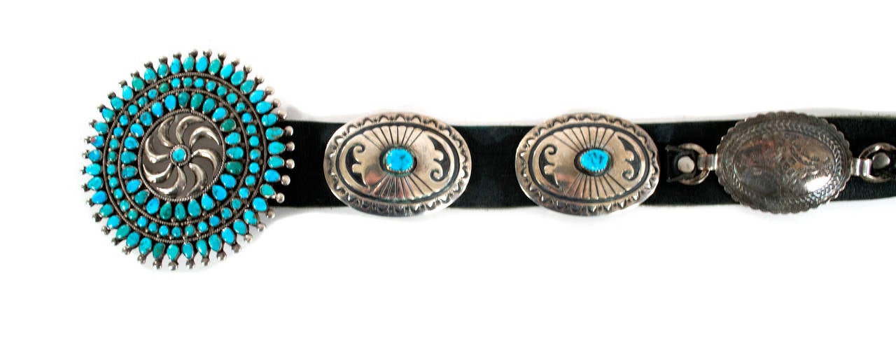 A Navajo Turquoise Concha Belt In Good Condition For Sale In Salt Lake City, UT