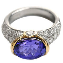 Tanzanite Diamond Pave Gold Platinum Dome Ring