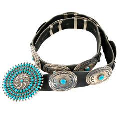 Vintage A Navajo Turquoise Concha Belt