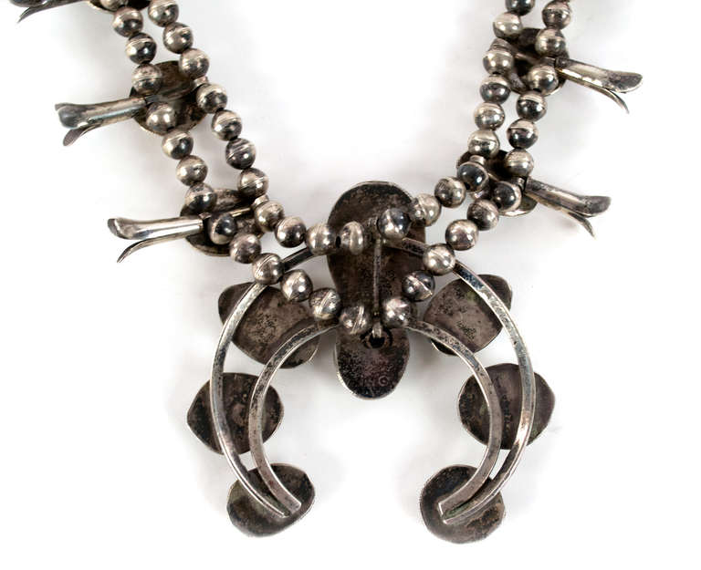 A Large Silver and Turquoise Squash Blossom In Good Condition For Sale In Salt Lake City, UT