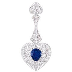 9.00 Carat Pear Shaped Sapphire Diamond Gold Brooch