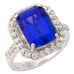 Vintage Emerald Cut Tanzanite Diamond Gold Engagement Ring