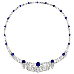 Sapphire Diamond Platinum Necklace