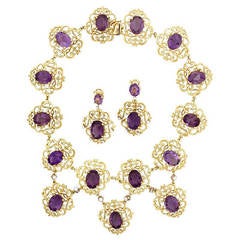 Amethyst Diamond Gold Necklace and Earrings