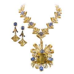 Blue and Yellow Sapphire Diamond Massive Necklace