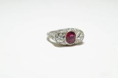 Antique Platinum Diamond and Ruby Ring