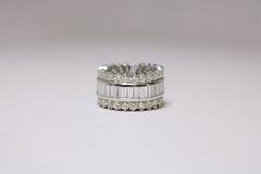 3 Row Baguette and Round Diamond Wedding Ring