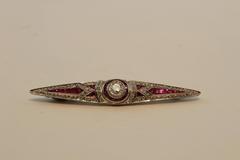 Art deco ruby and Diamond Bar Pin