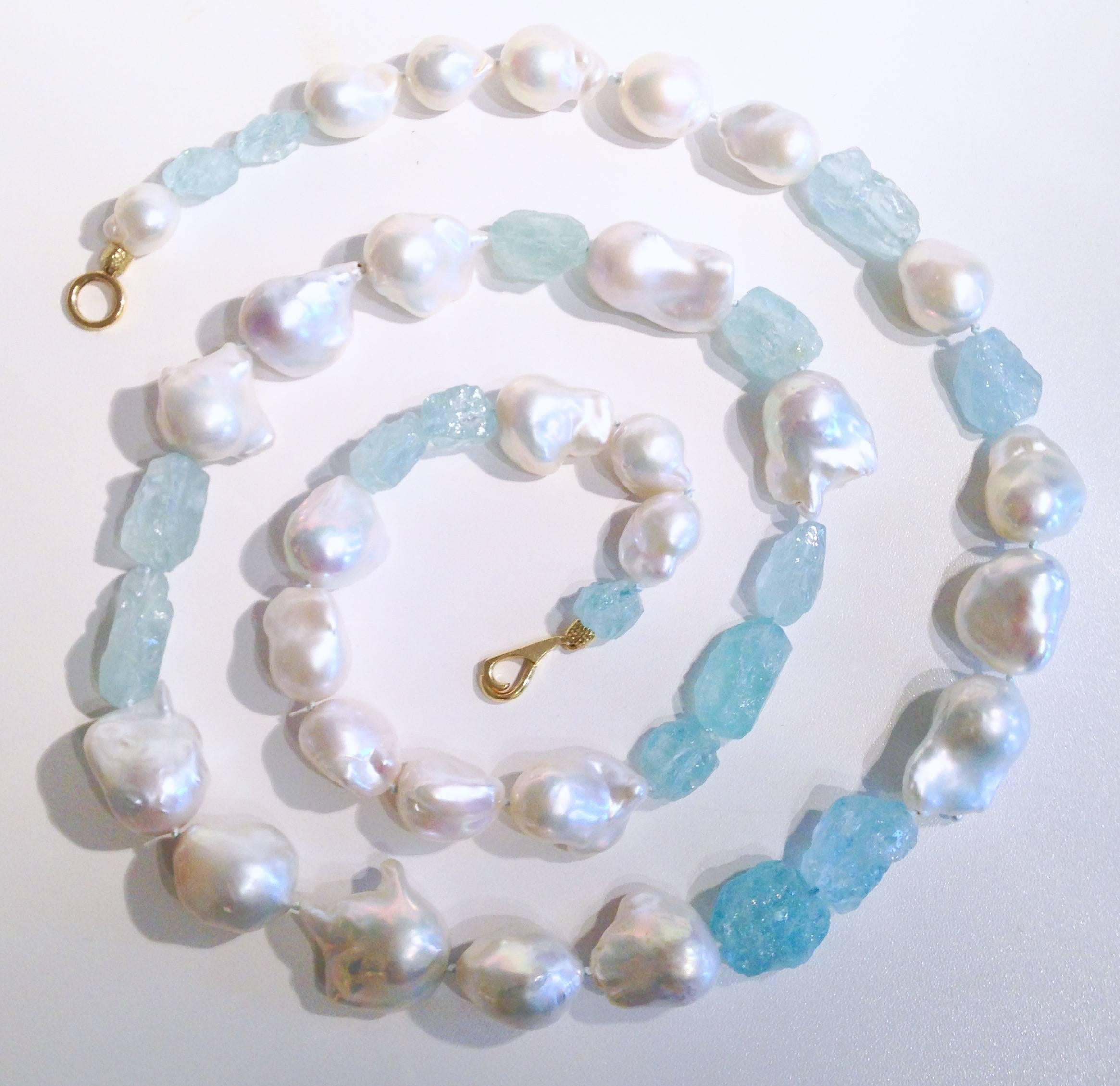 Elegant South Sea Pearls hand strung with Aquamarine Precious stones 