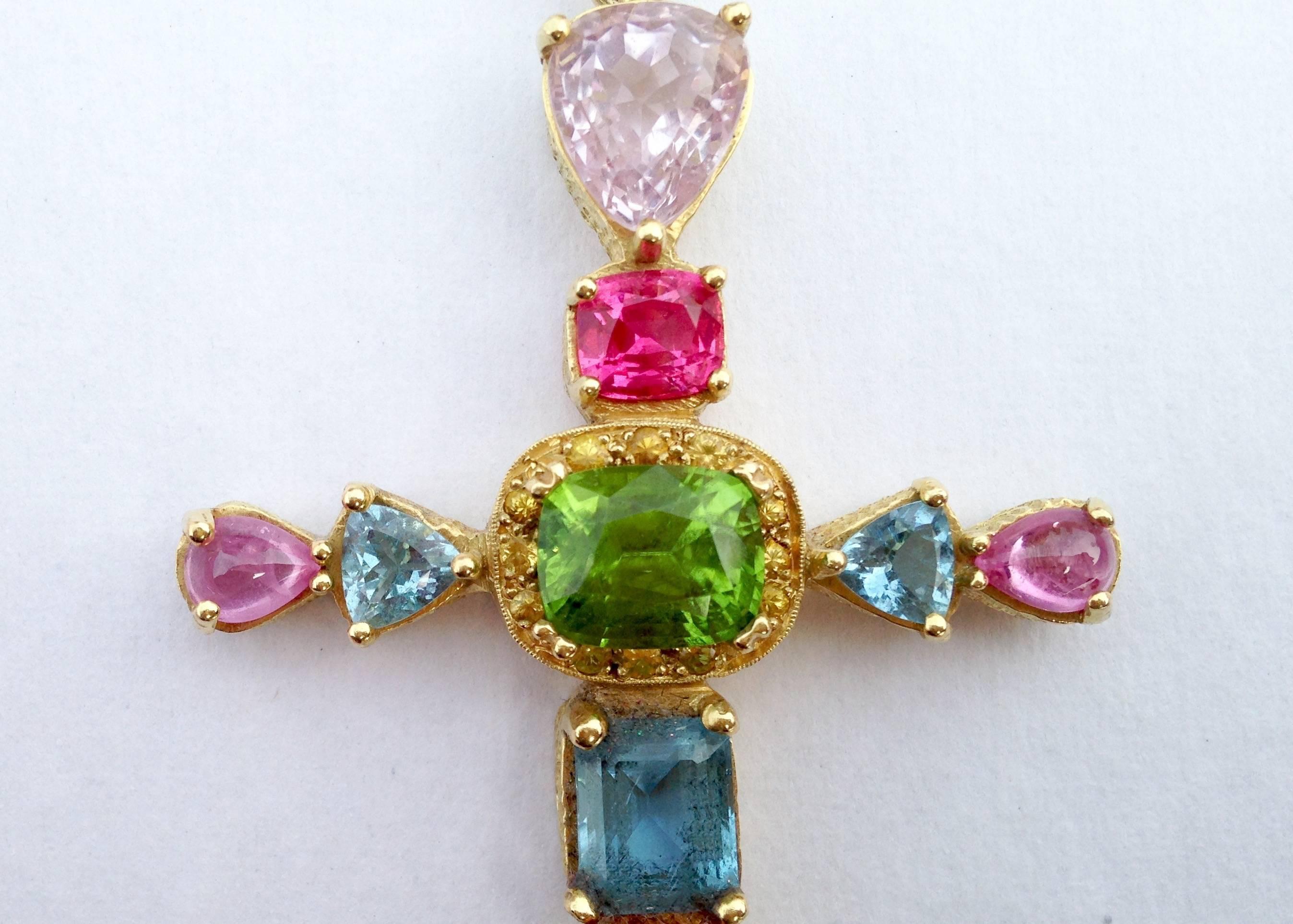 multi gemstone cross necklace