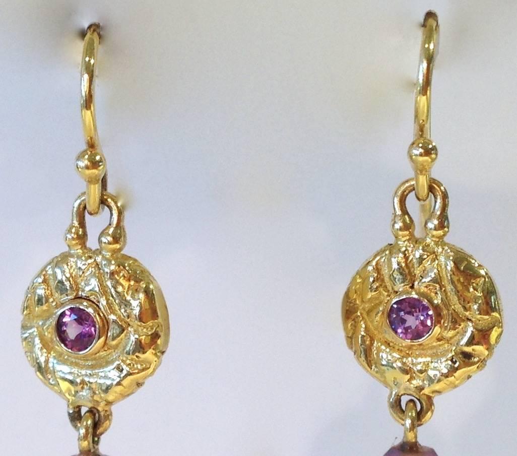 Lilac Sapphire & Amethyst Drop Earrings In Excellent Condition In Nantucket, MA