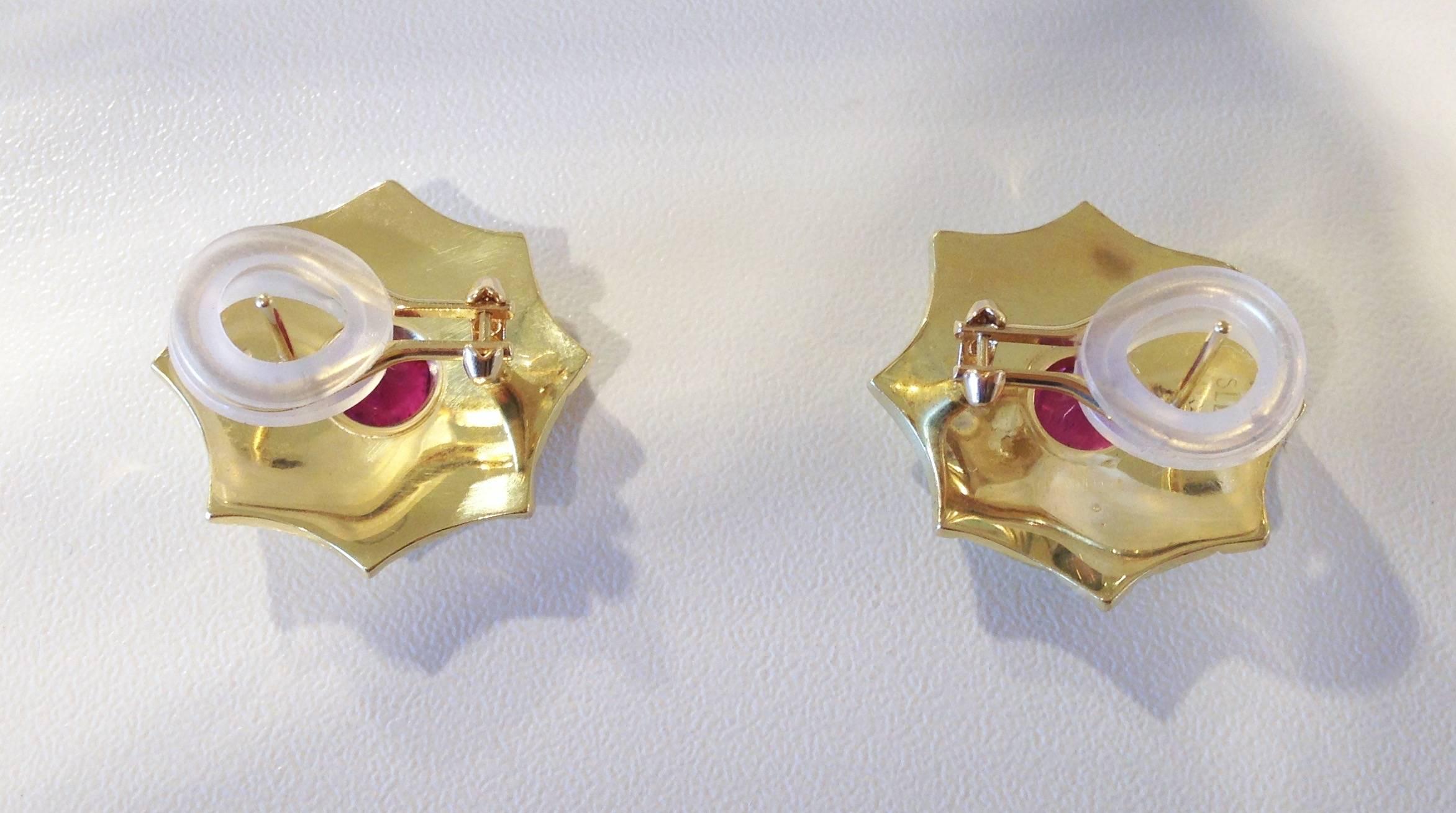 Women's Red Tourmaline and 18k Gold Sea Urchin Earrings For Sale
