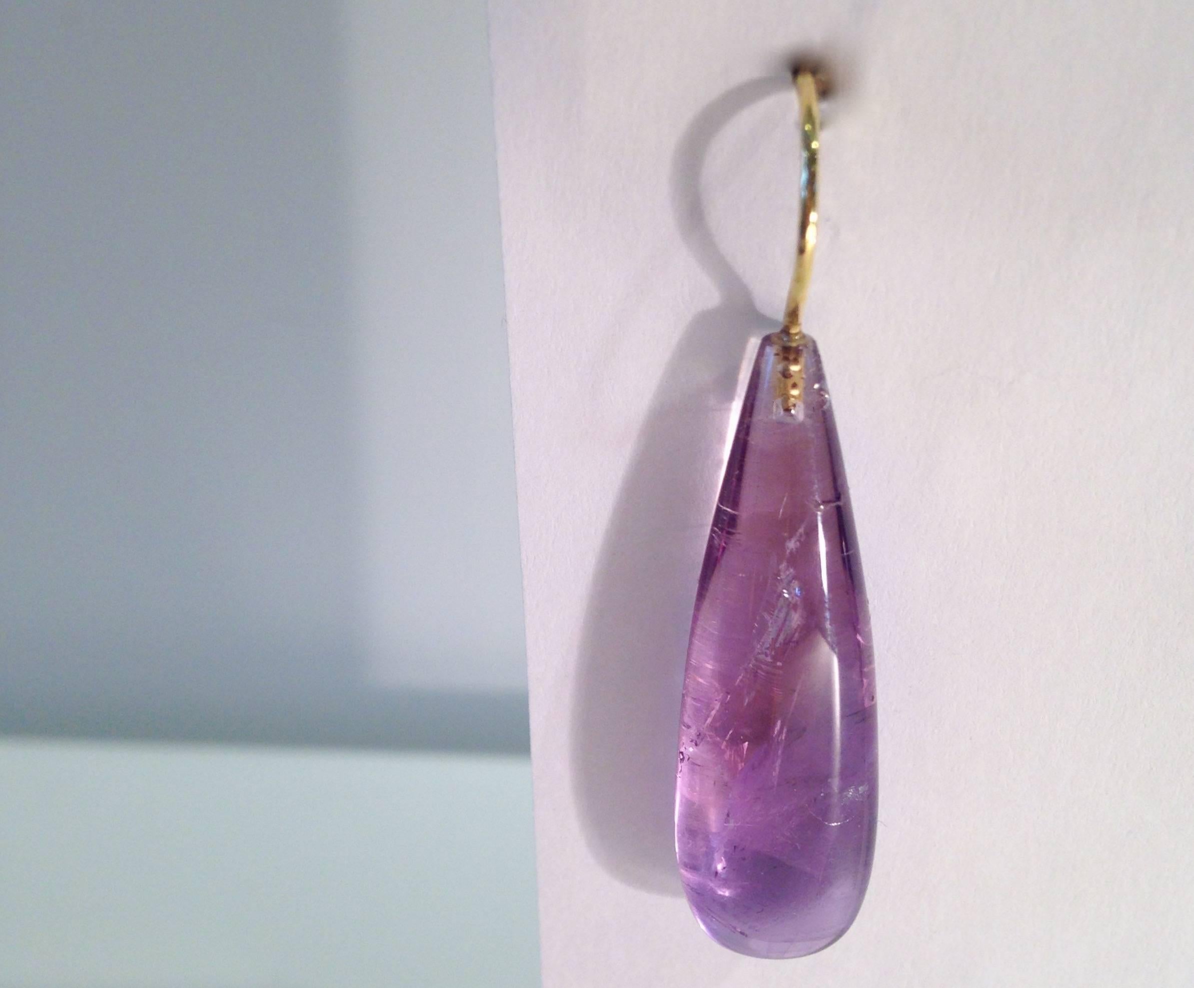 Amethyst Gold Drop Earrings In Excellent Condition In Nantucket, MA