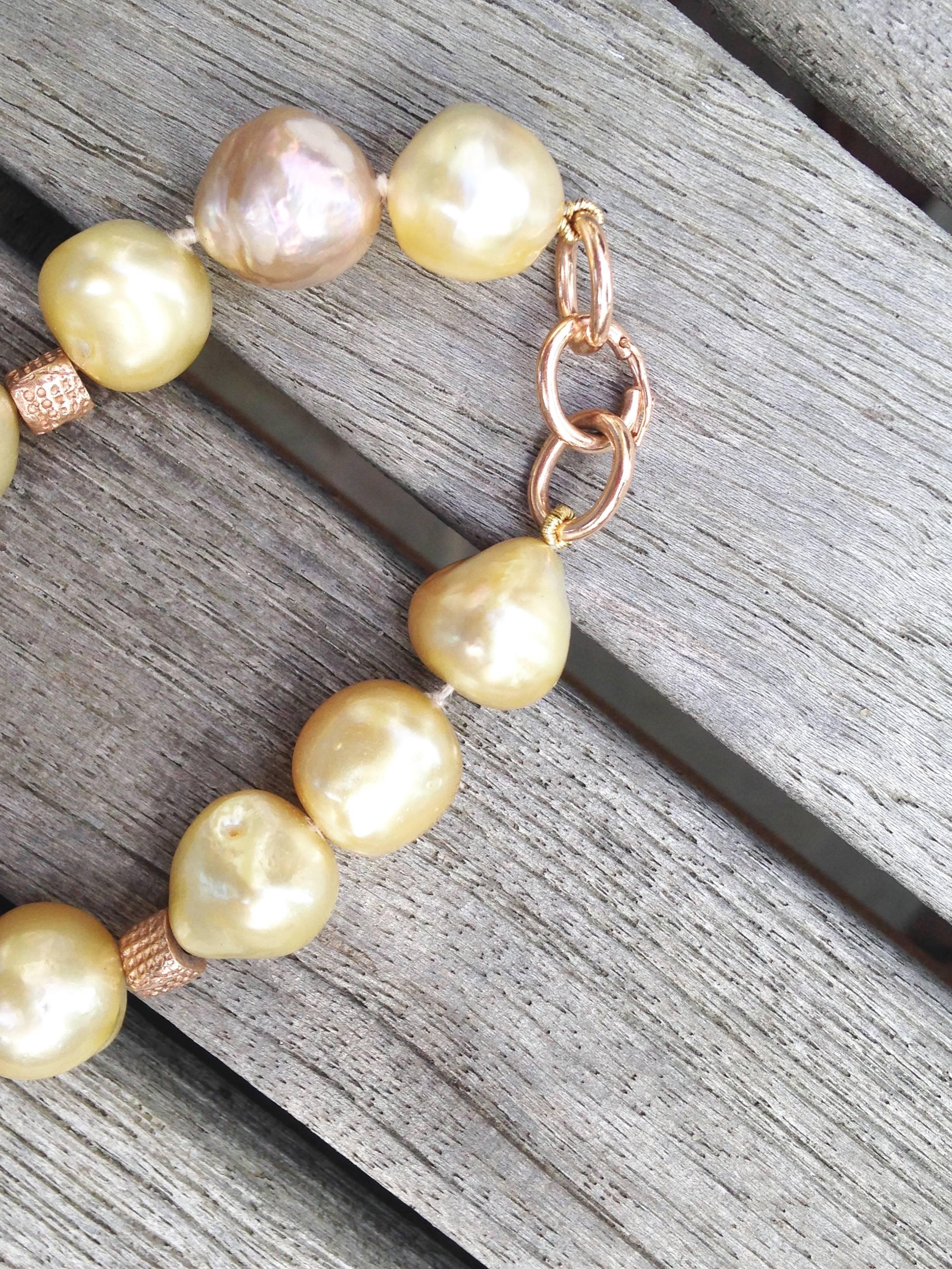 Artist Natural Golden South Sea Baroque and Freshwater Pink Mabé Pearl Necklace
