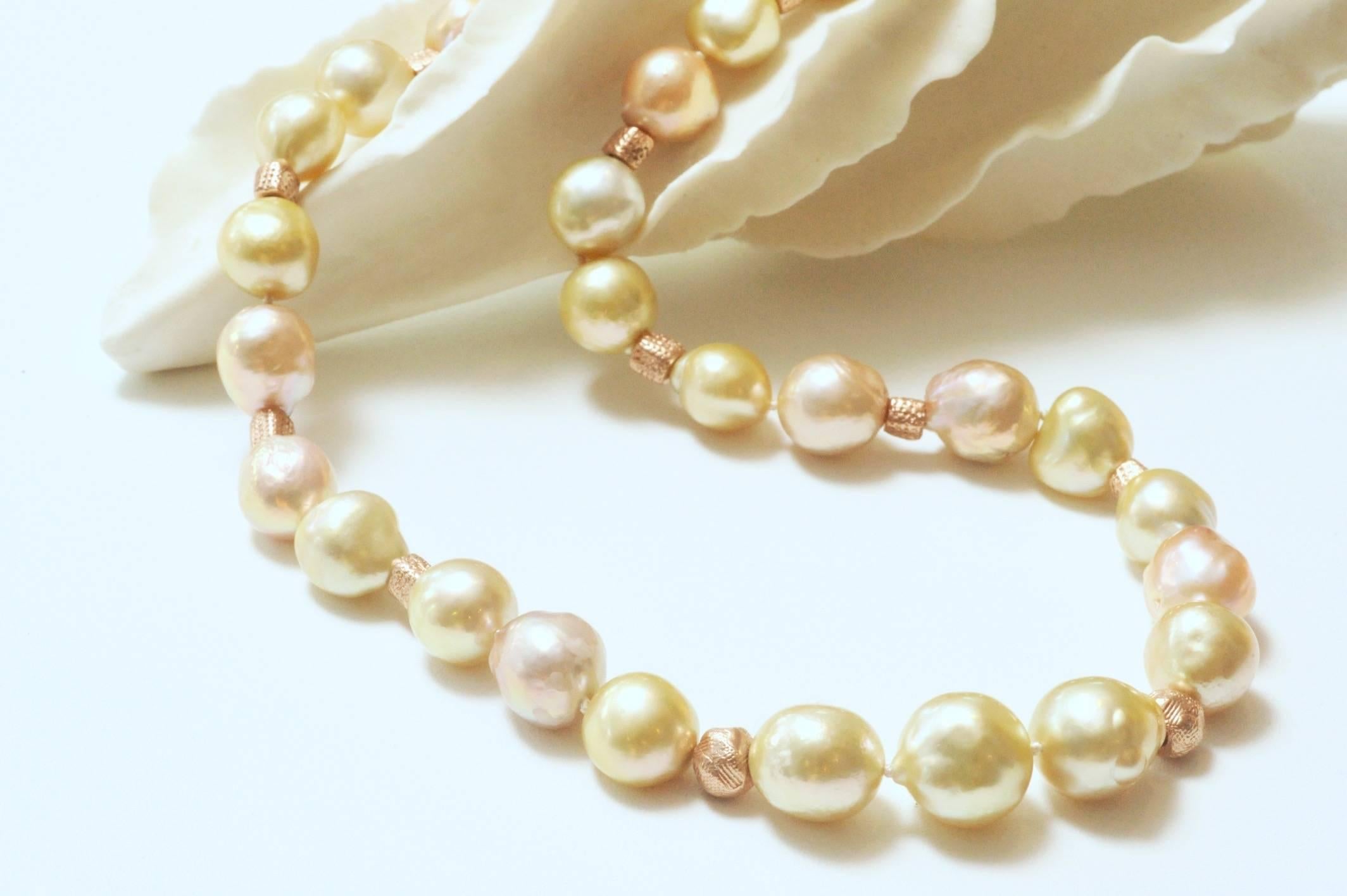 Natural Golden South Sea Baroque and Freshwater Pink Mabé Pearl Necklace 1