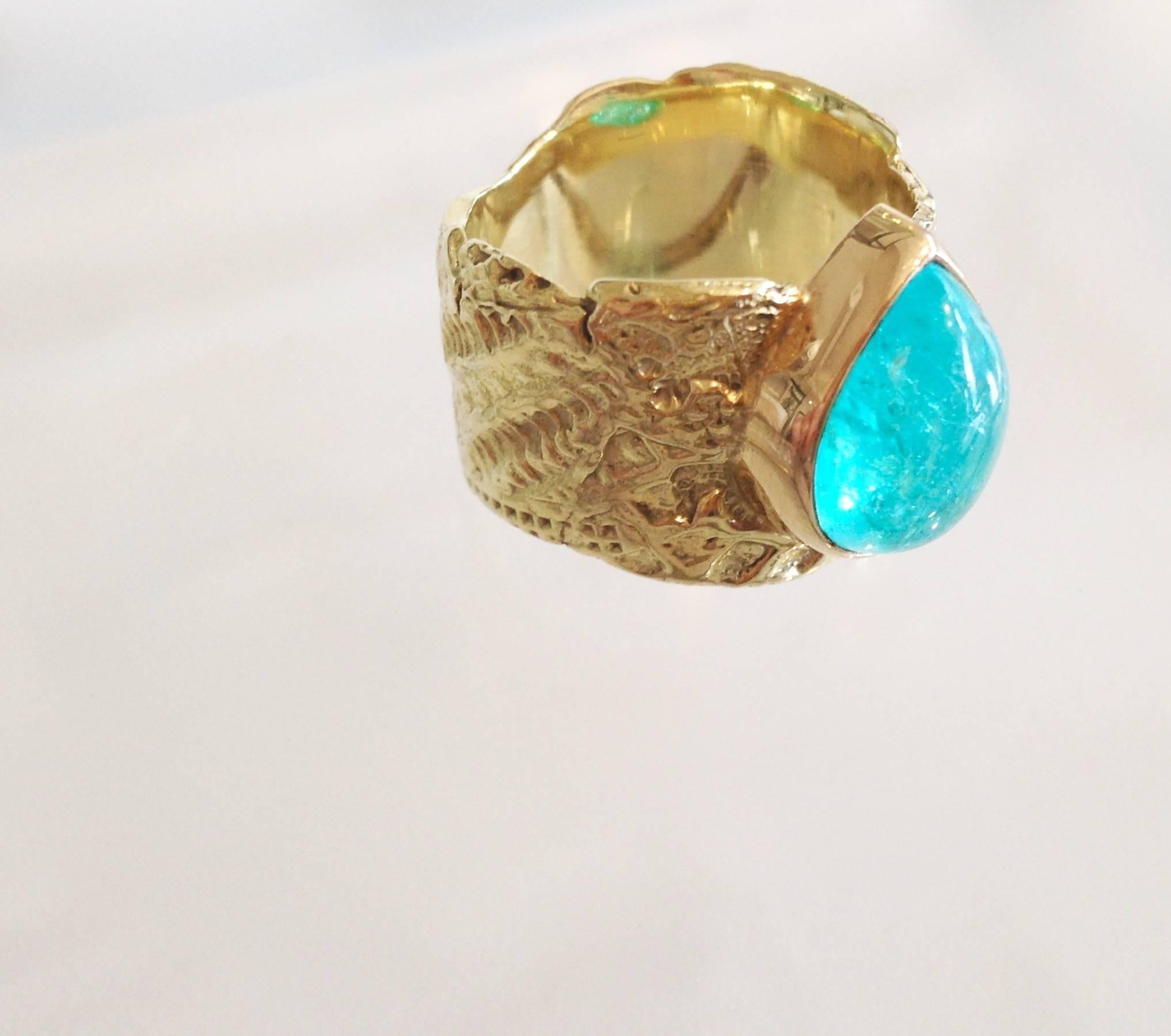 Women's or Men's Paraiba Tourmaline Gold Seascape Ring