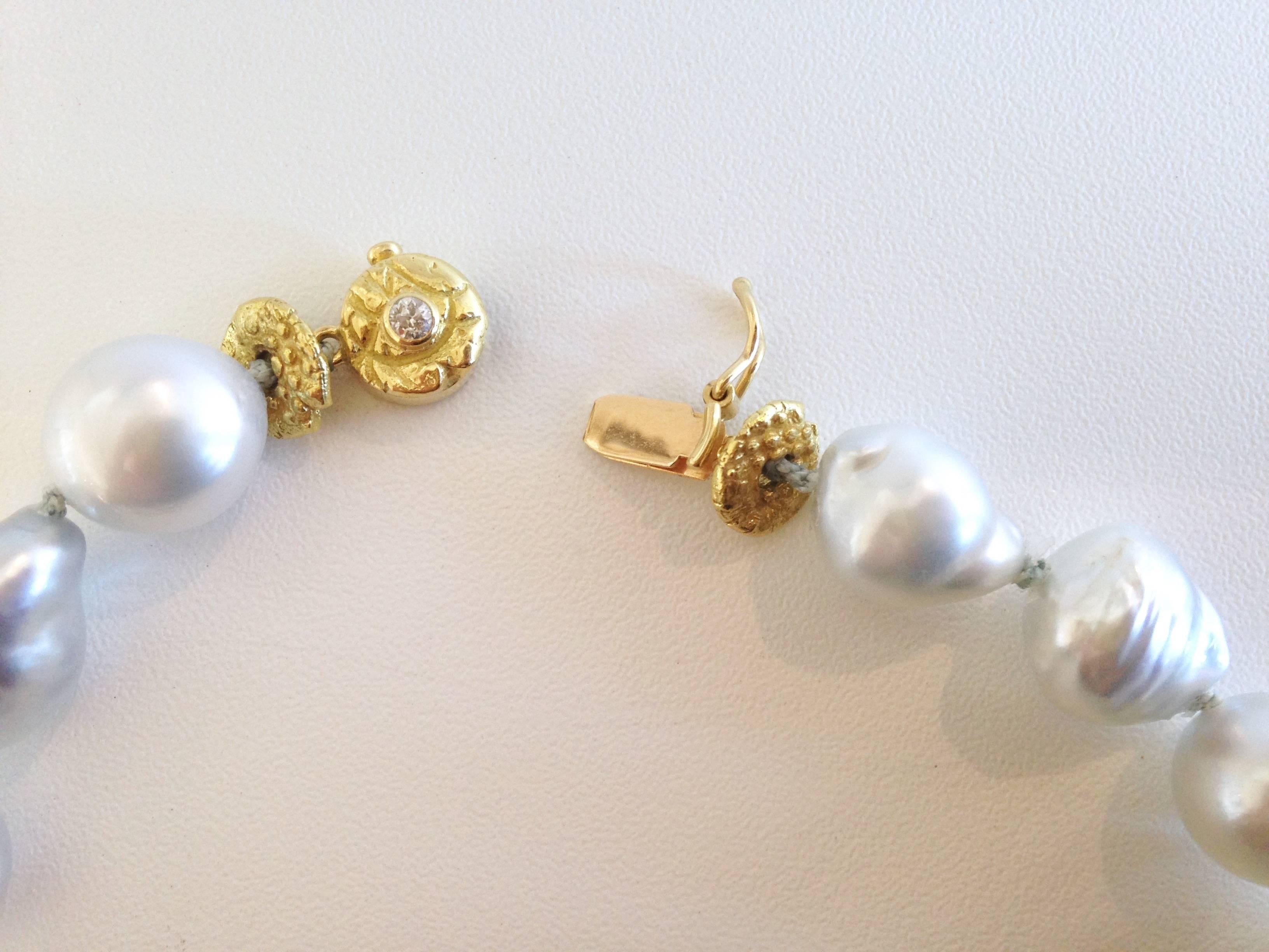 Silver-White Baroque Pearl Necklace with Diamond and Gold Beads In Excellent Condition In Nantucket, MA
