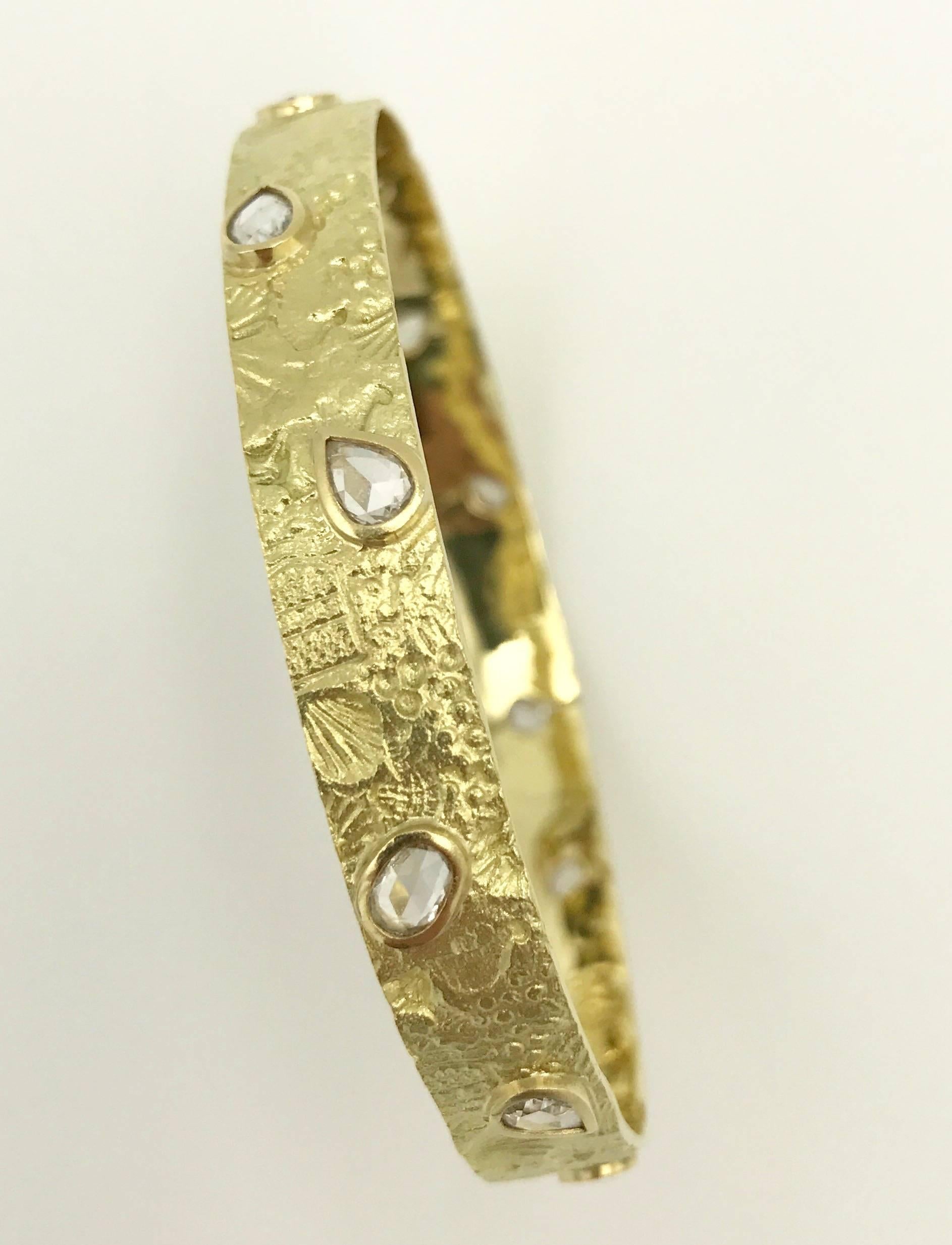 18kt Gold Seascape Bangle with 3.71ct Rose Cut Diamonds For Sale 2