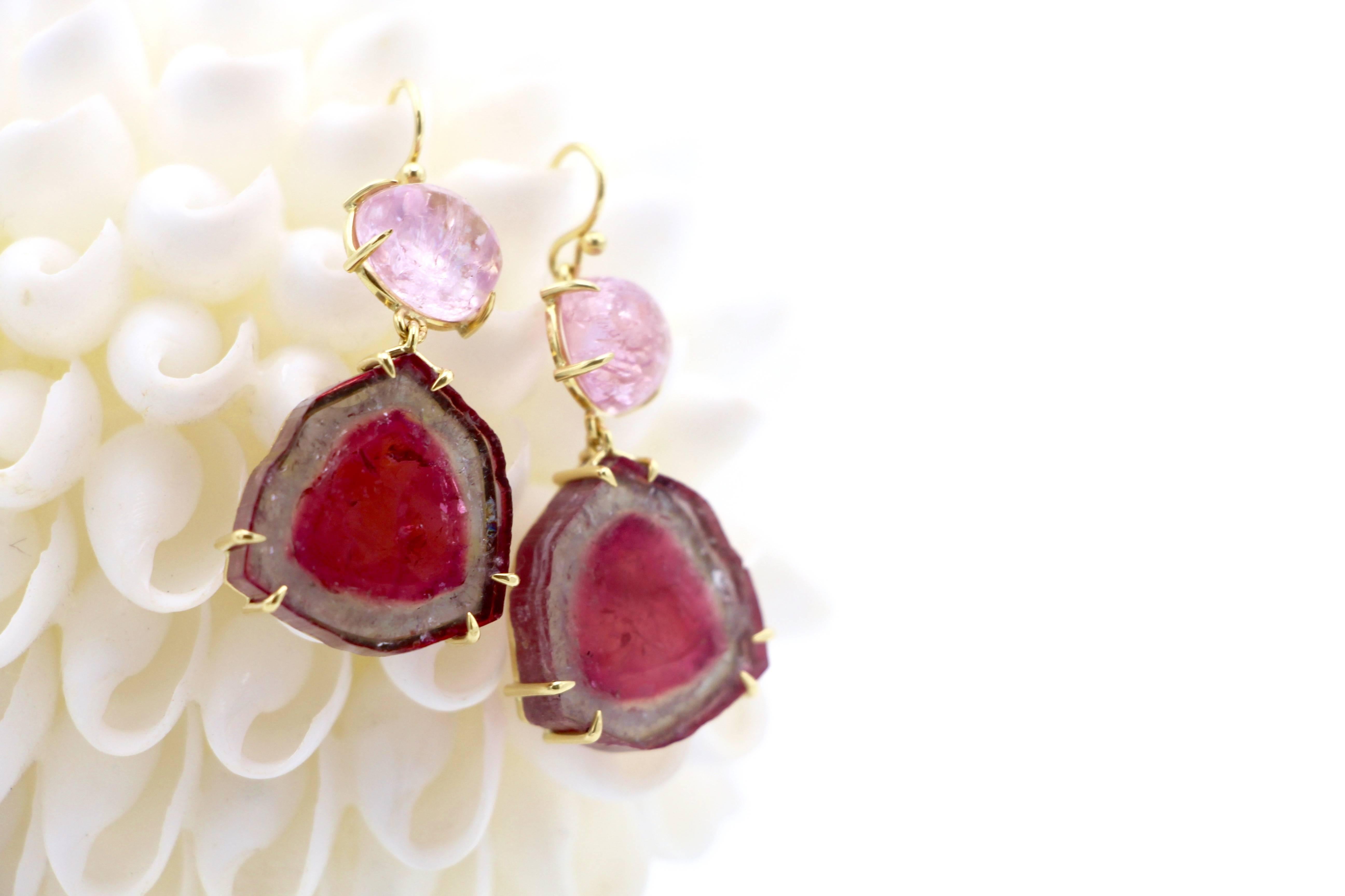 Mixed Cut Susan Lister Locke 16 Carat Pink Topaz and Watermelon Tourmaline Earrings