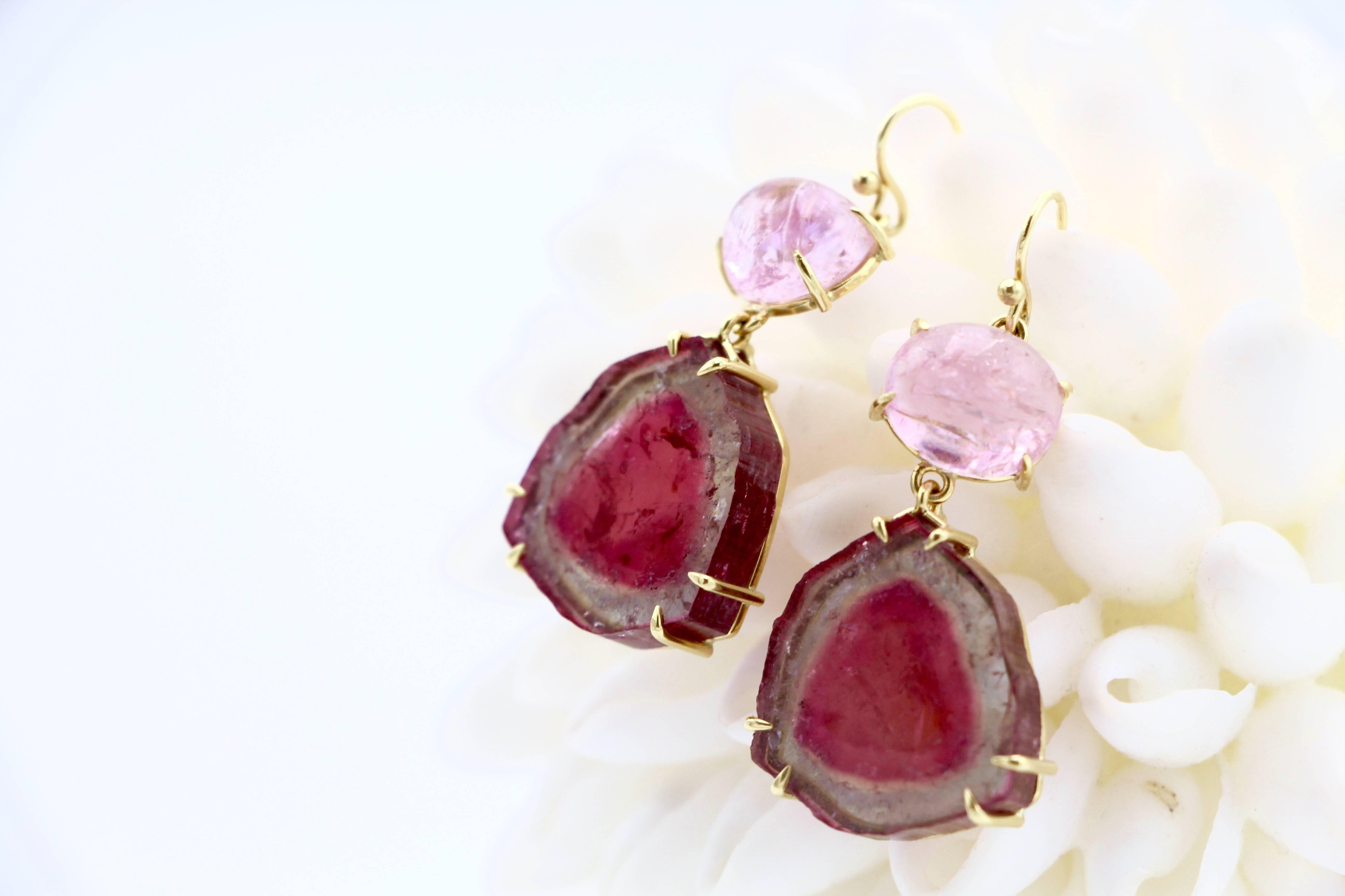 Susan Lister Locke 16 Carat Pink Topaz and Watermelon Tourmaline Earrings In New Condition In Nantucket, MA