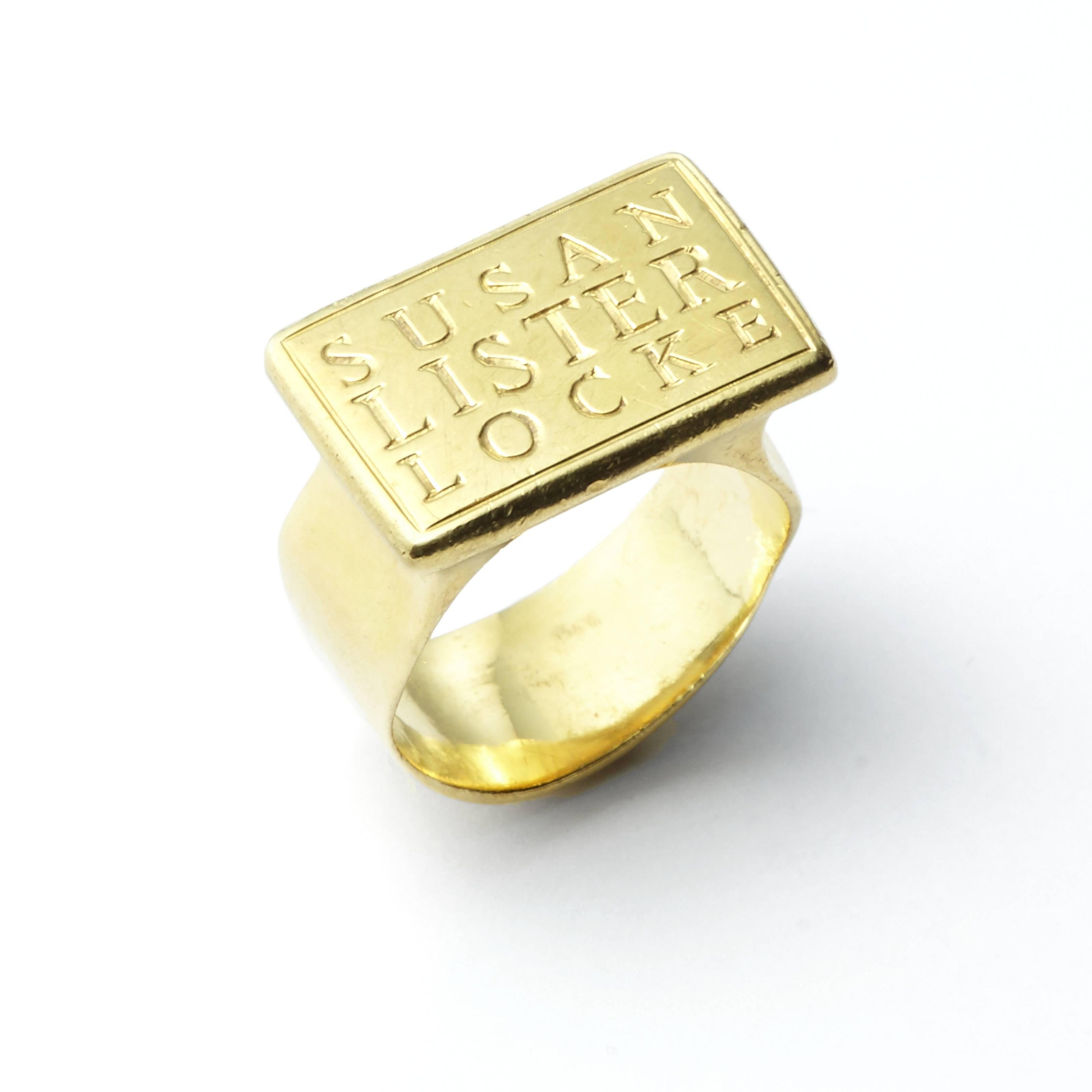 Artisan Susan Lister Locke The Darrell Signet Ring in 18 Karat Gold For Sale