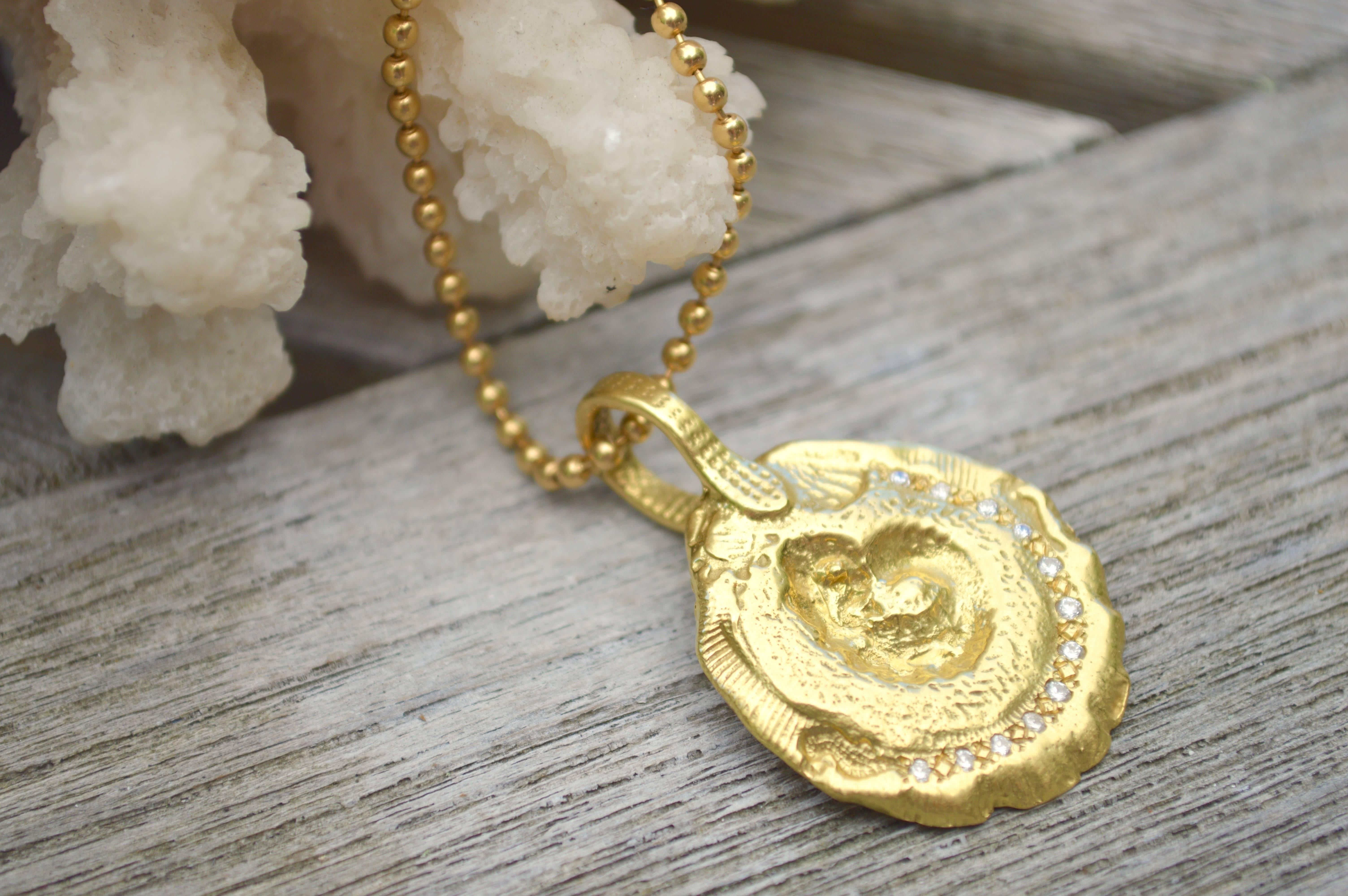 Contemporary Susan Lister Locke The Nautilus Pendant in 18K Yellow Gold with 0.27ct Diamonds For Sale