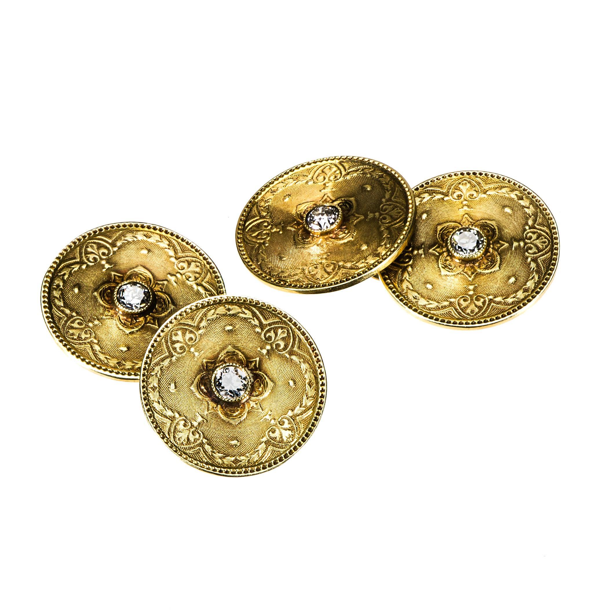 American, Larter & Sons Gold Diamond Cufflinks