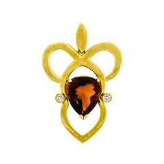 Citrine Diamond 18 Karat Yellow Gold Pendant