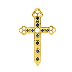 Estate Sapphire Cultured Pearl and 14 Karat Yellow Gold Cross Pendant/Enhancer