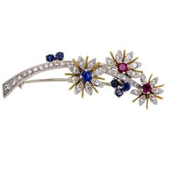 Yellow Gold Platinum Floral Brooch, circa 1950 5