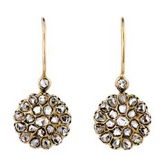 Antique Beautiful Victorian Rose-Cut Diamond and Yellow Gold Cluster Earrings