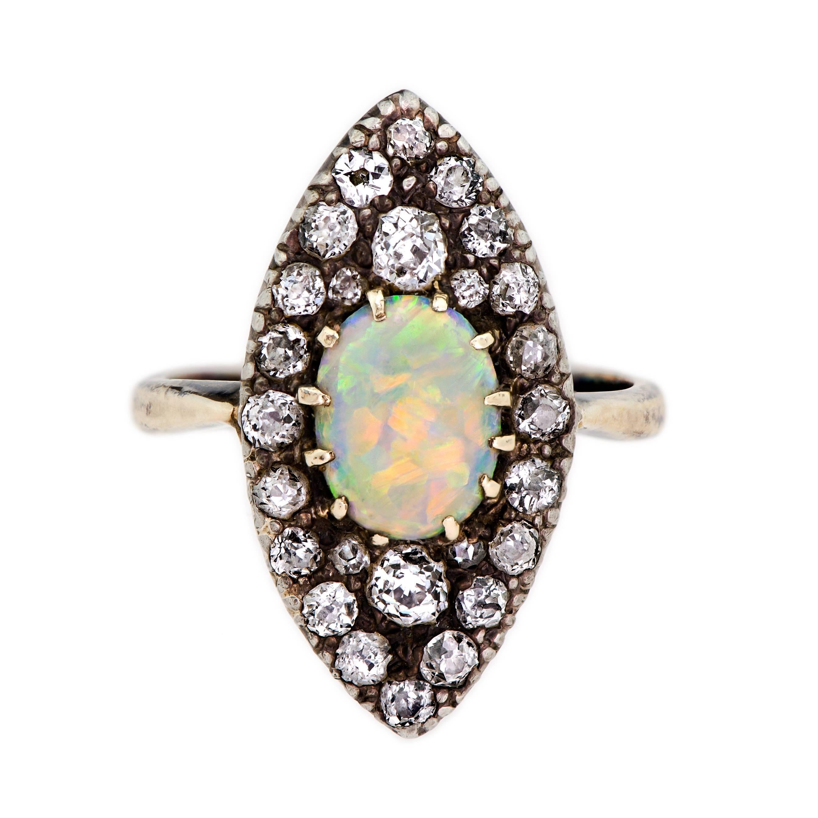 Victorian Opal and Diamond Silver Topped Ring For Sale