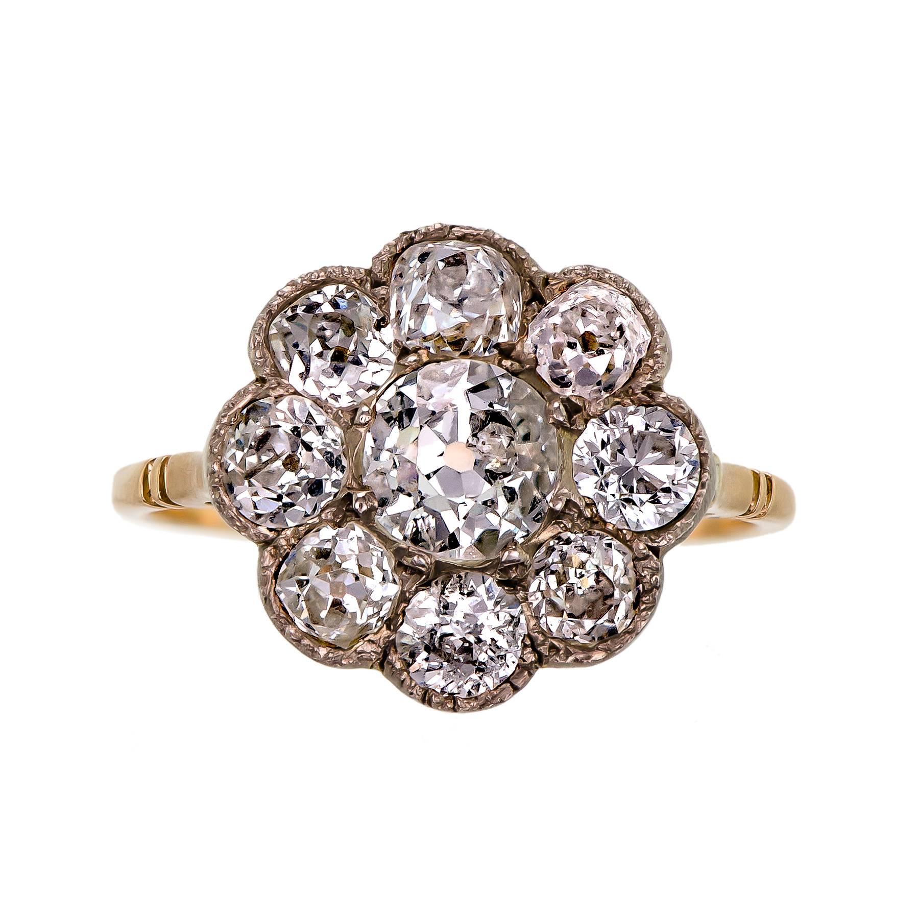 Victorian Diamond and Yellow Gold Cluster Ring