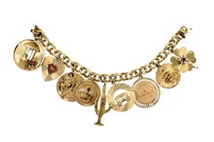 Midcentury Heavy Chunky 14 Karat Yellow Gold Charm Bracelet