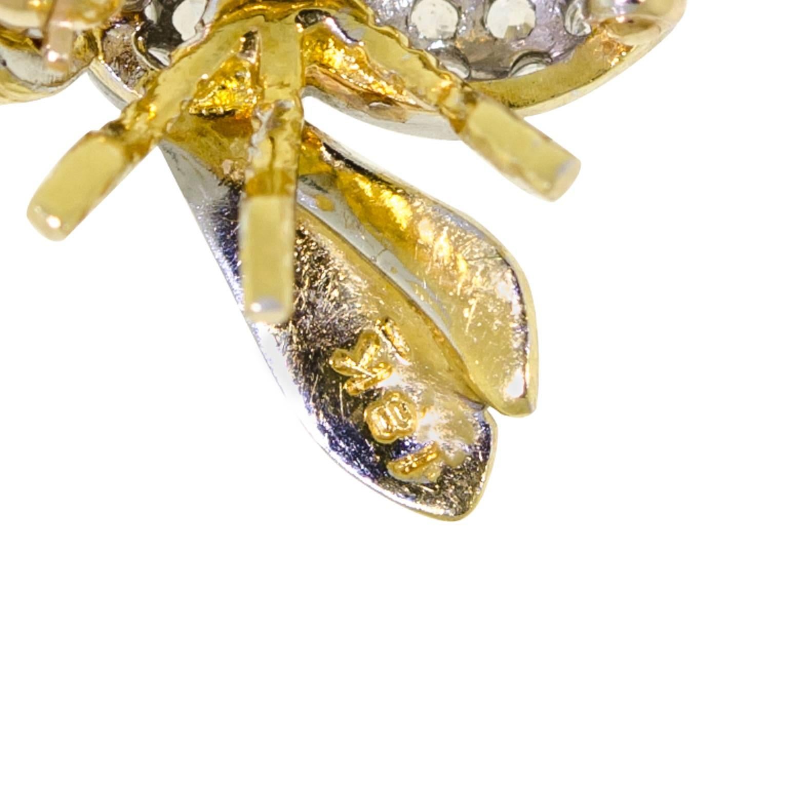Round Cut Adorable Herbert Rosenthal Ruby Diamond Gold Petite Bee Brooch