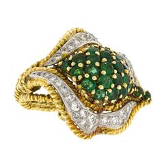 Midcentury Emerald Diamond Gold Ring