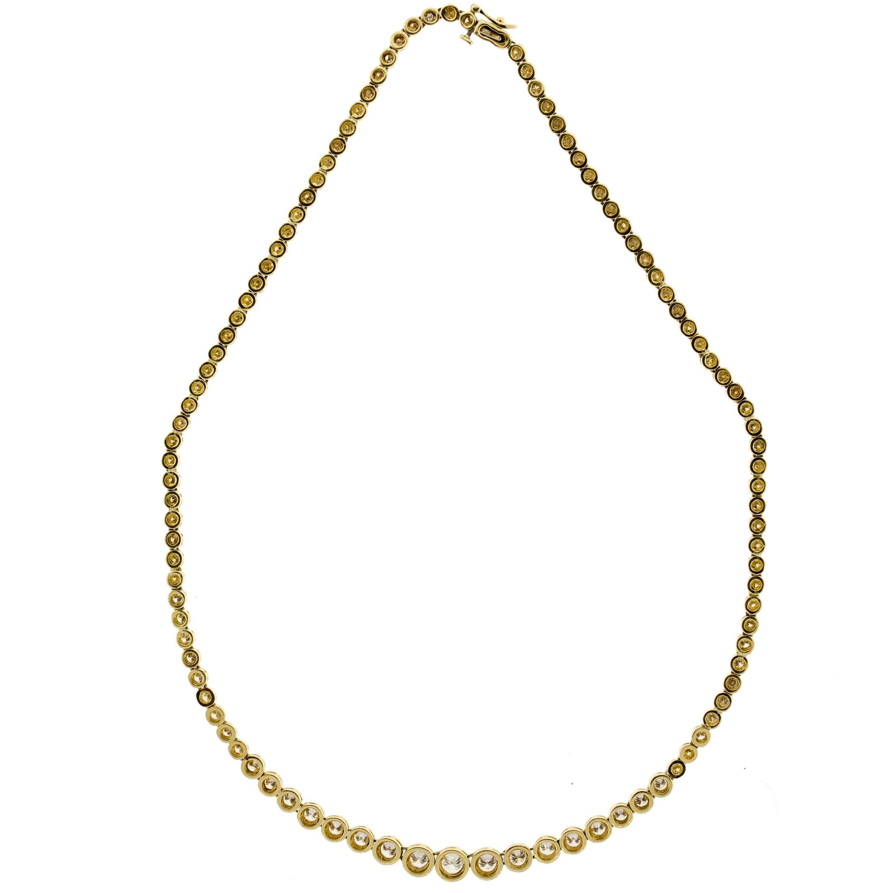 Contemporary Brilliant and Dazzling Diamond and 14 Karat Yellow Gold Tennis Style Necklace For Sale