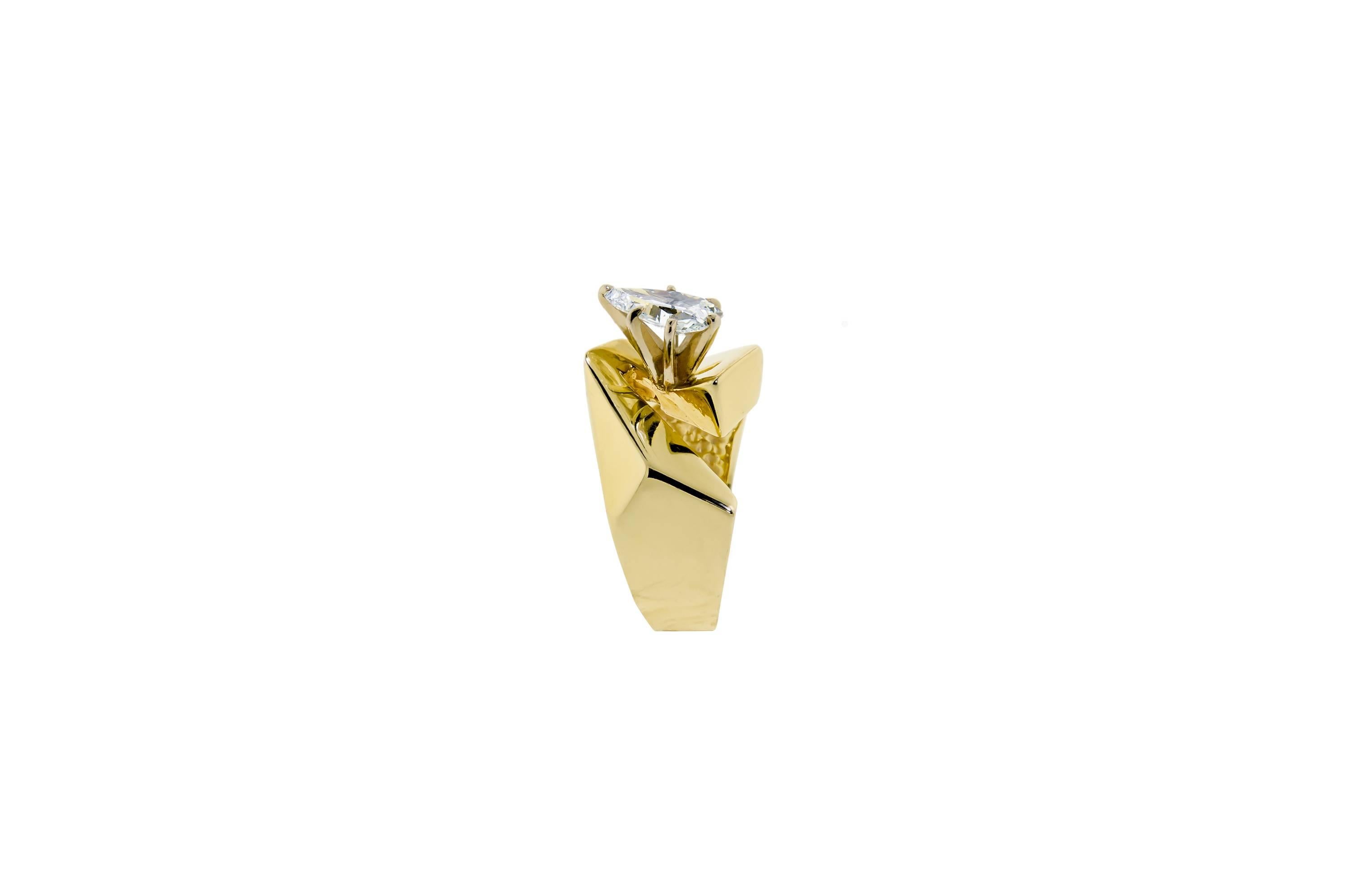 Women's Solitaire Diamond and Yellow Gold Ring, circa 1970