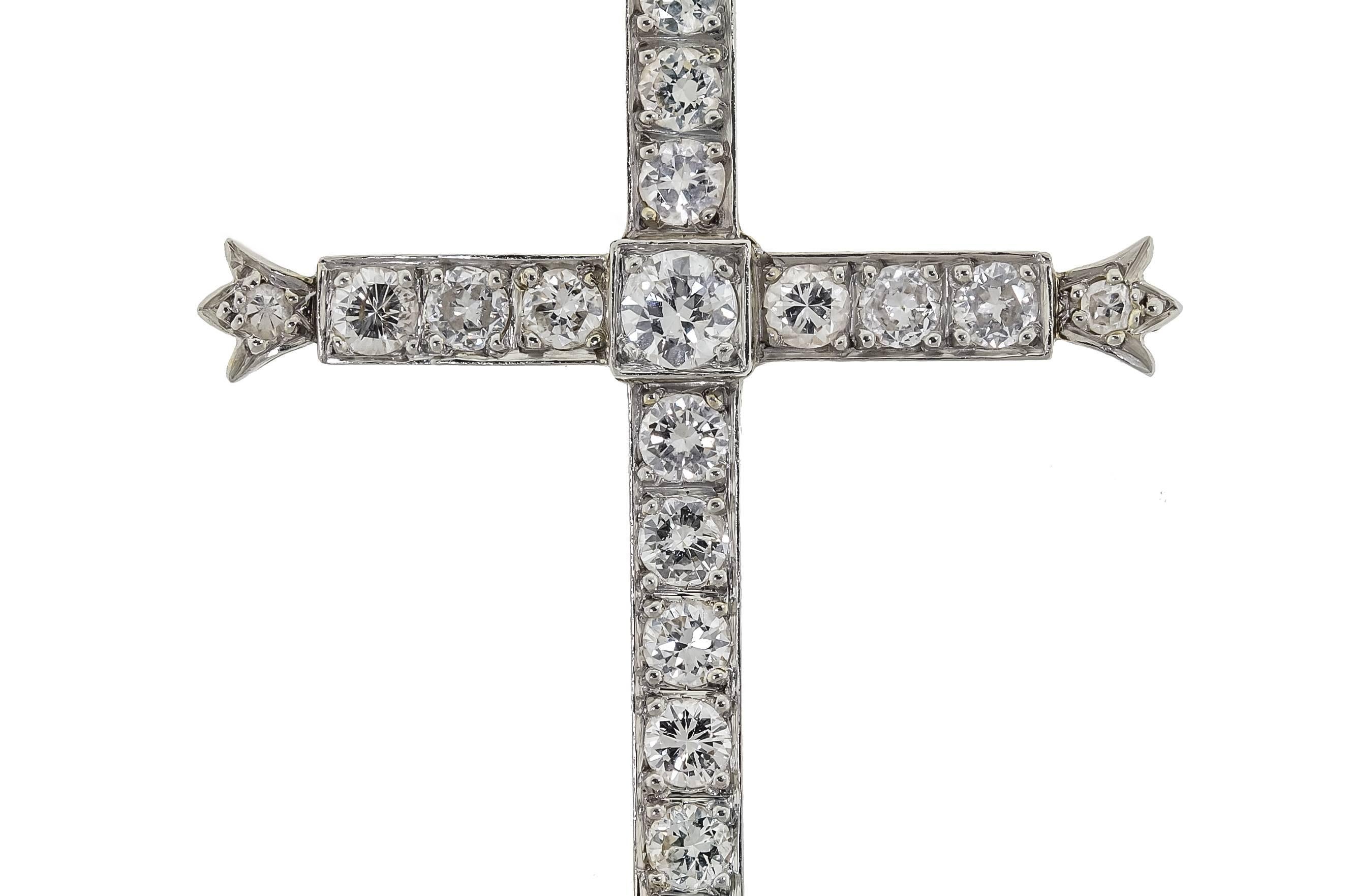 Victorian Antique Diamond Platinum Topped Yellow Gold Diamond Cross