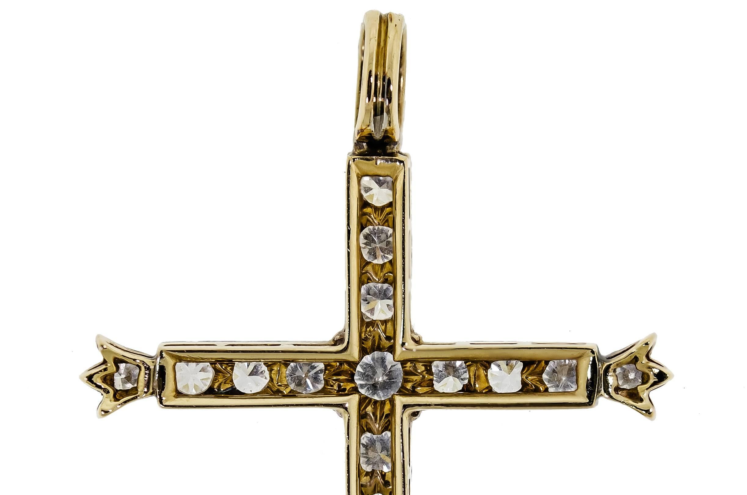 Women's or Men's Antique Diamond Platinum Topped Yellow Gold Diamond Cross