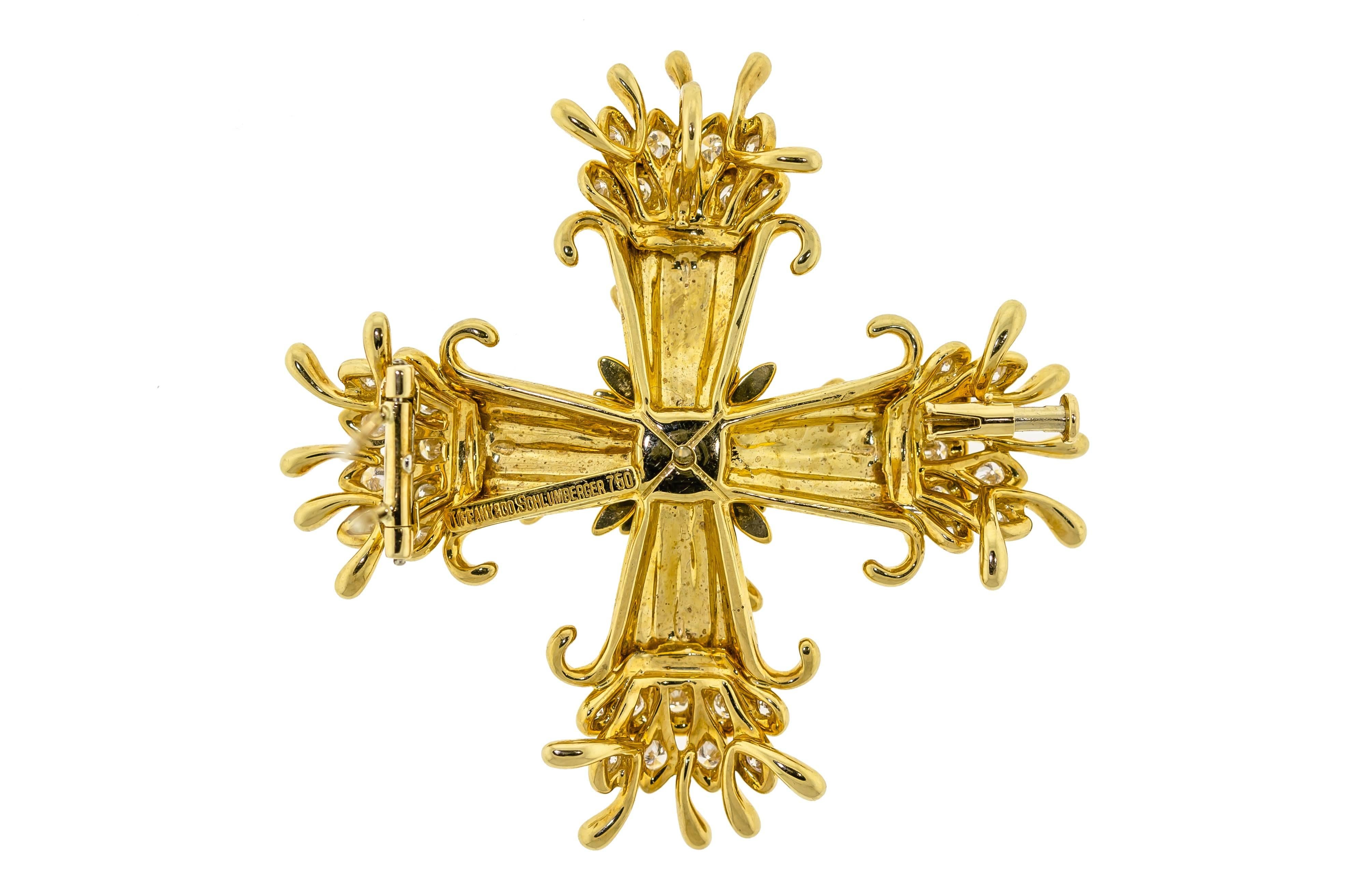 Gold and Diamond Maltese Cross Clip-Brooch, Tiffany & Co., Schlumberger In Excellent Condition In Lombard, IL