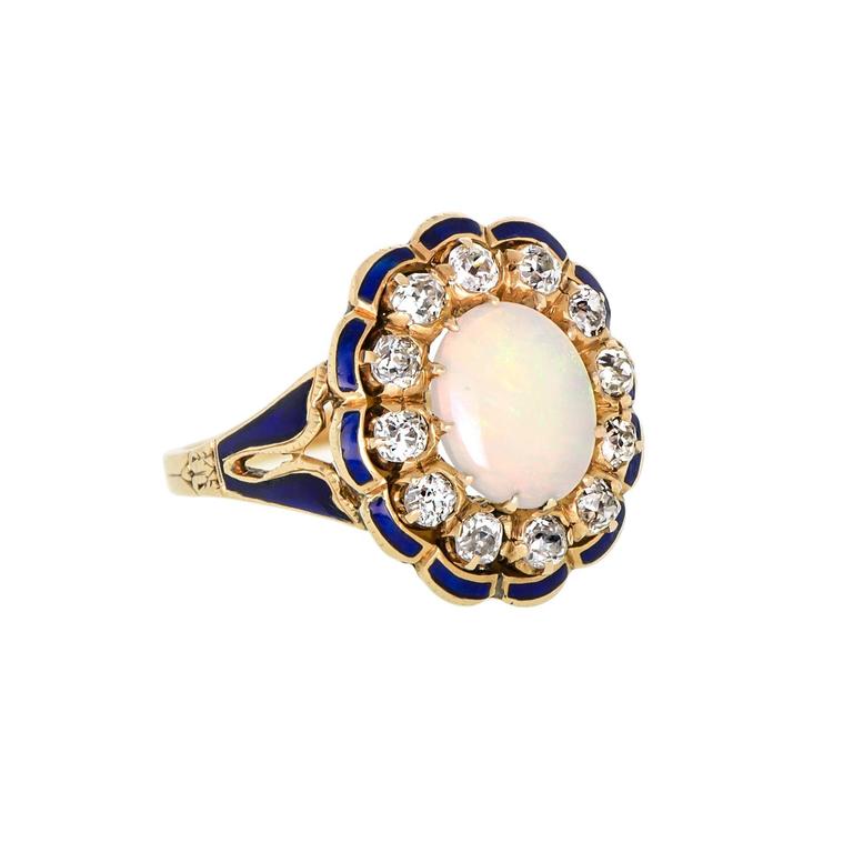 Attractive Yellow Gold Opal and Diamond Ring circa 1915 For Sale at 1stDibs