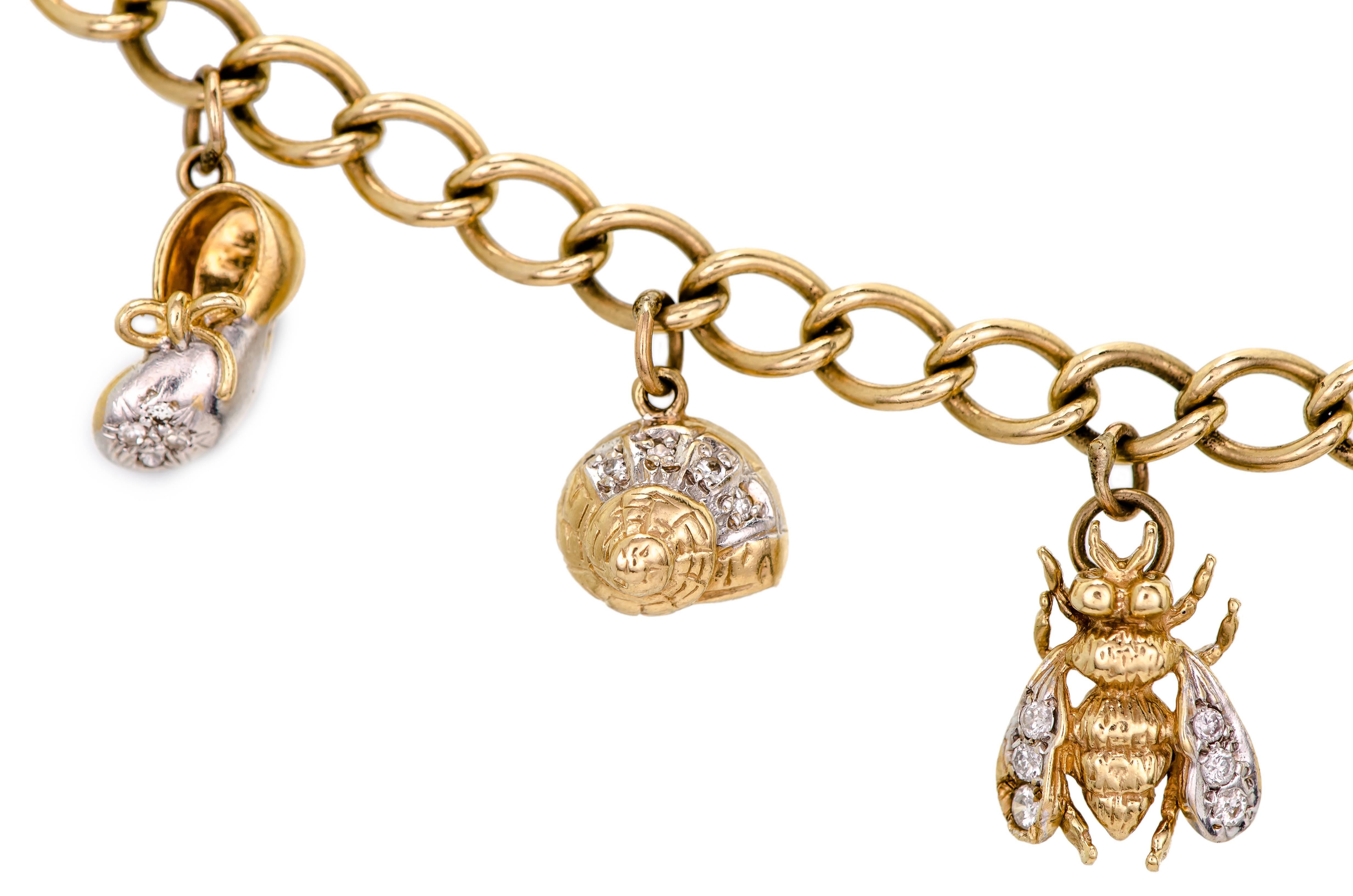 Adorable 14 Karat Yellow Gold and Diamond Charm Bracelet 1