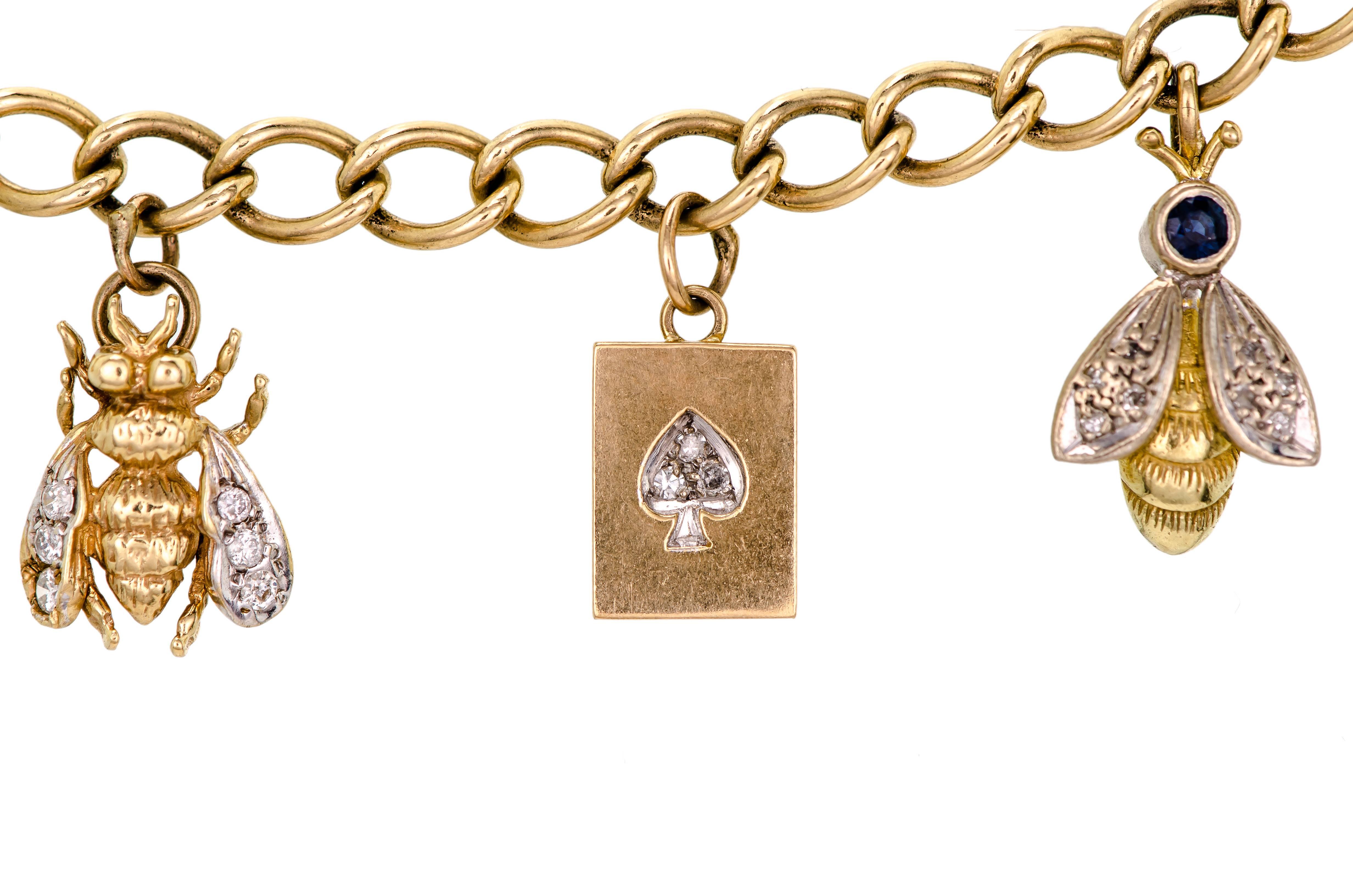 Adorable 14 Karat Yellow Gold and Diamond Charm Bracelet 3