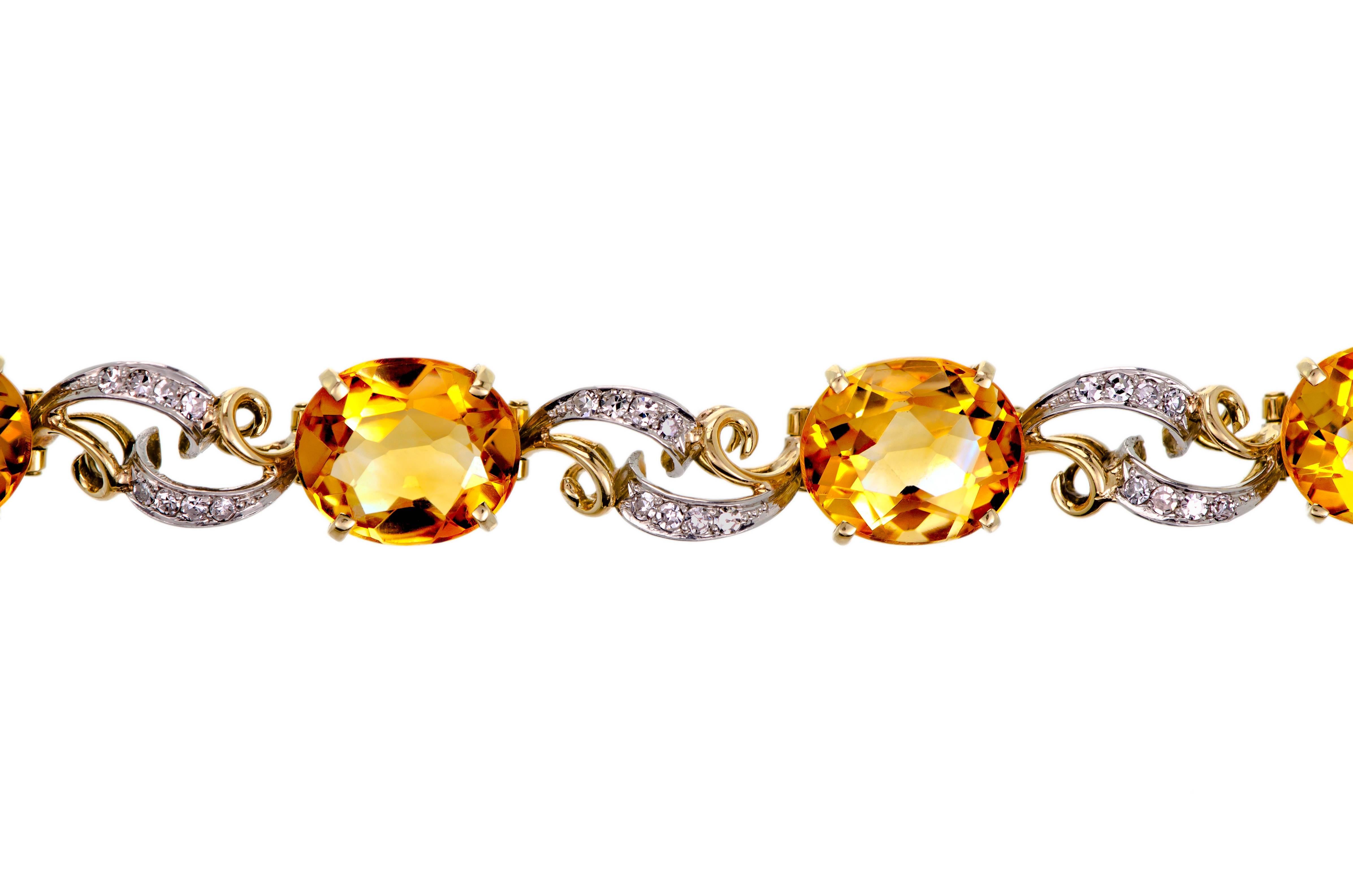 Retro Beautiful Vintage Citrine and Diamond Flexible Bracelet