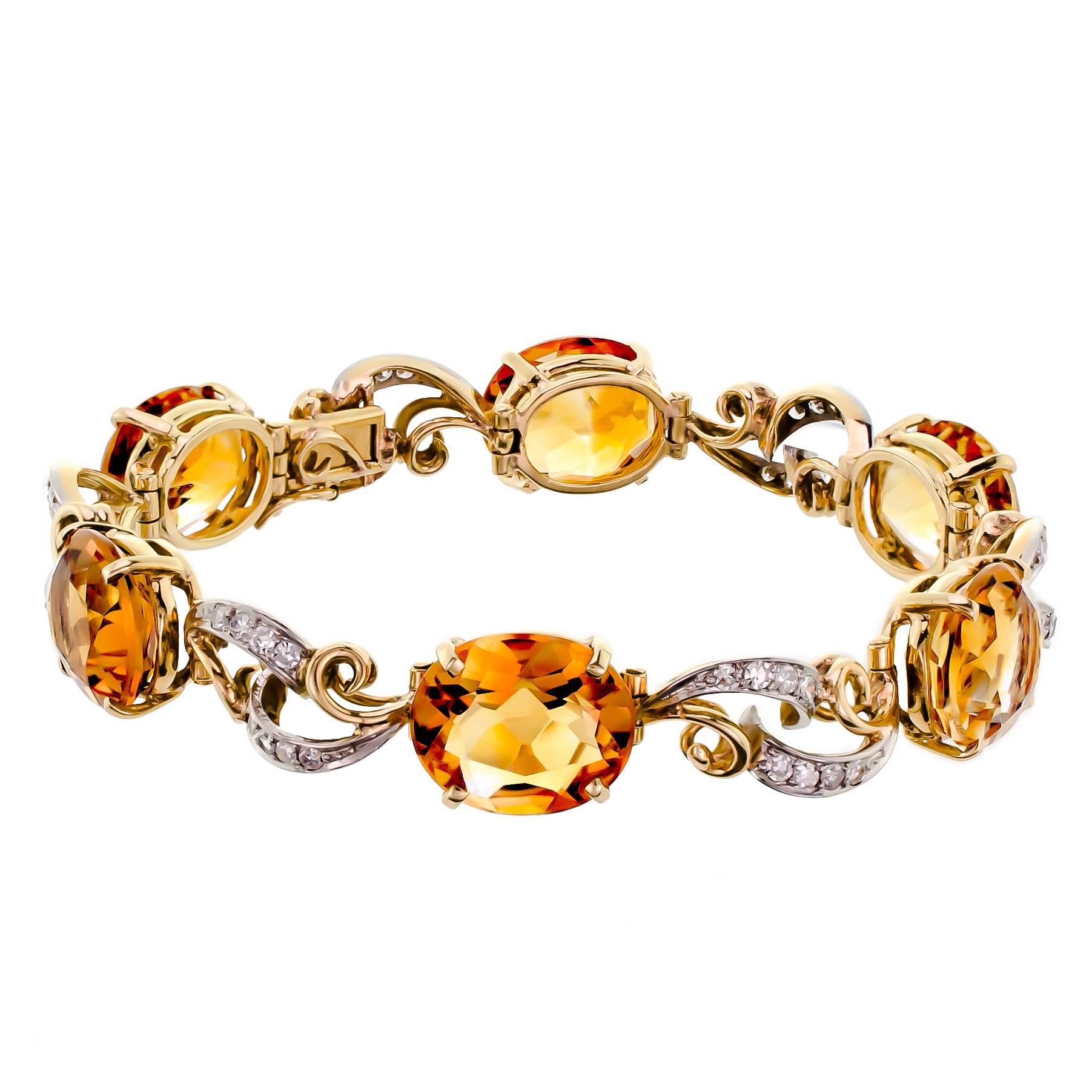 Beautiful Vintage Citrine and Diamond Flexible Bracelet In Excellent Condition In Lombard, IL