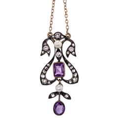 Edwardian, Amethyst, Diamond and Pearl Necklace
