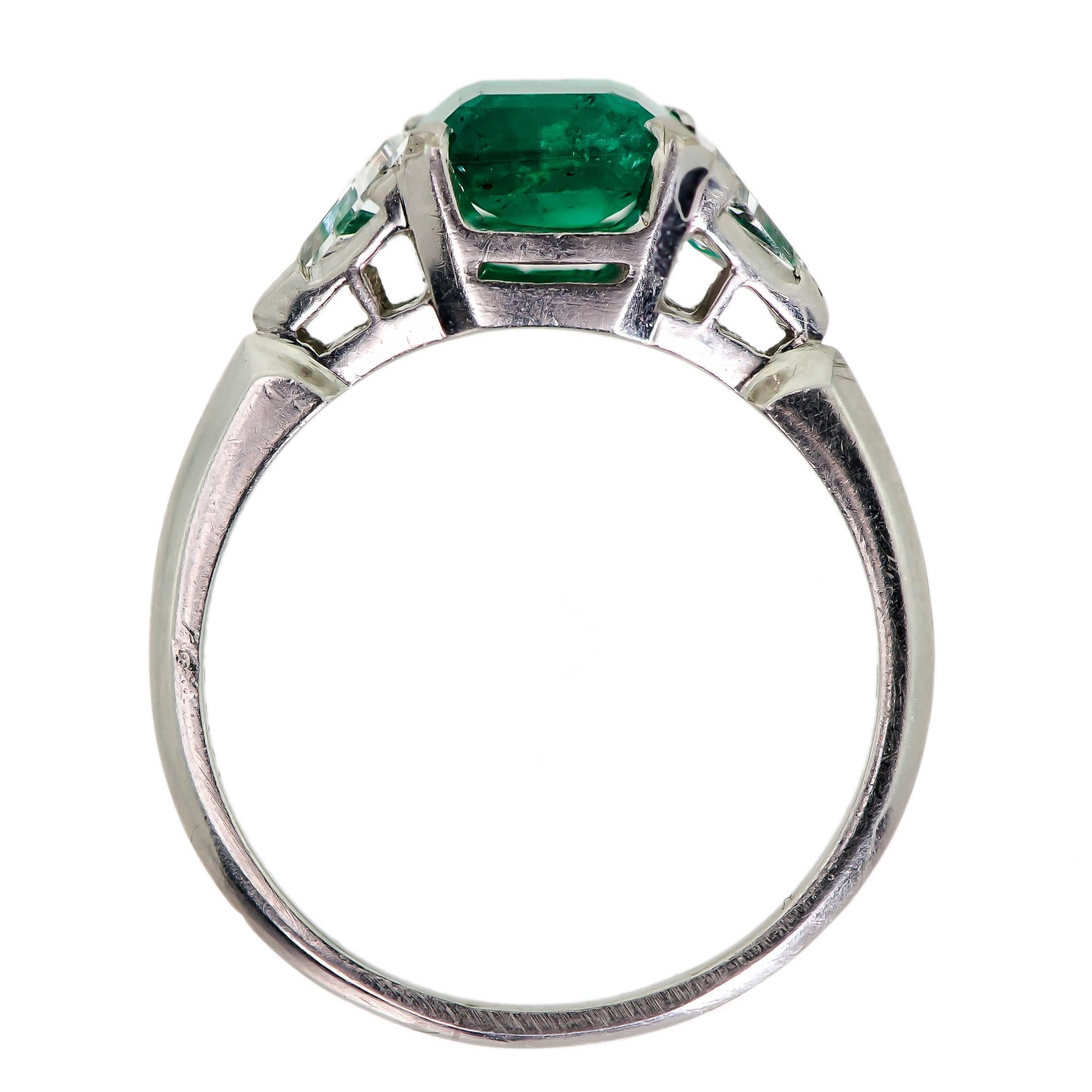 Emerald Cut Platinum Emerald Diamond Ring, circa 1930