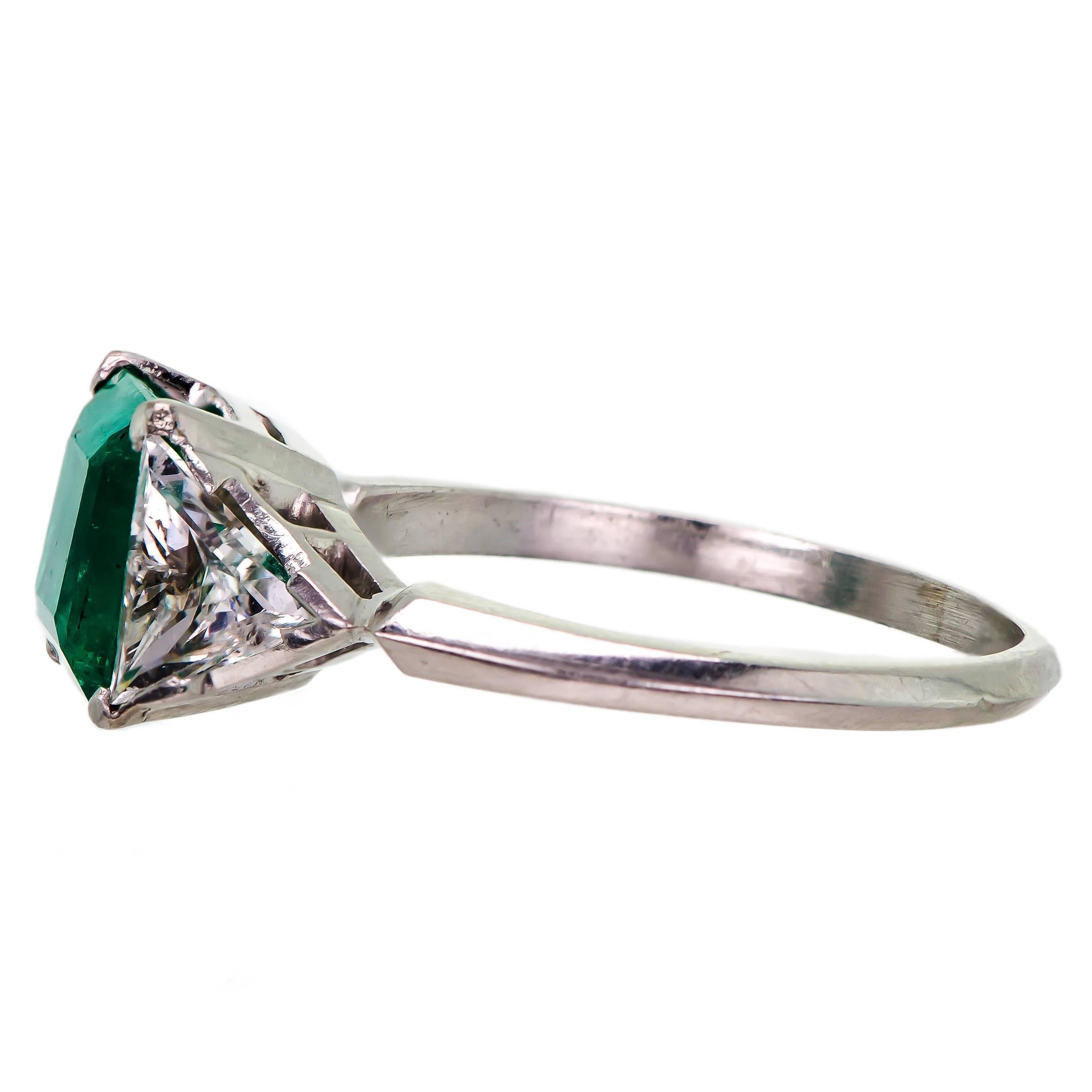 Art Deco Platinum Emerald Diamond Ring, circa 1930
